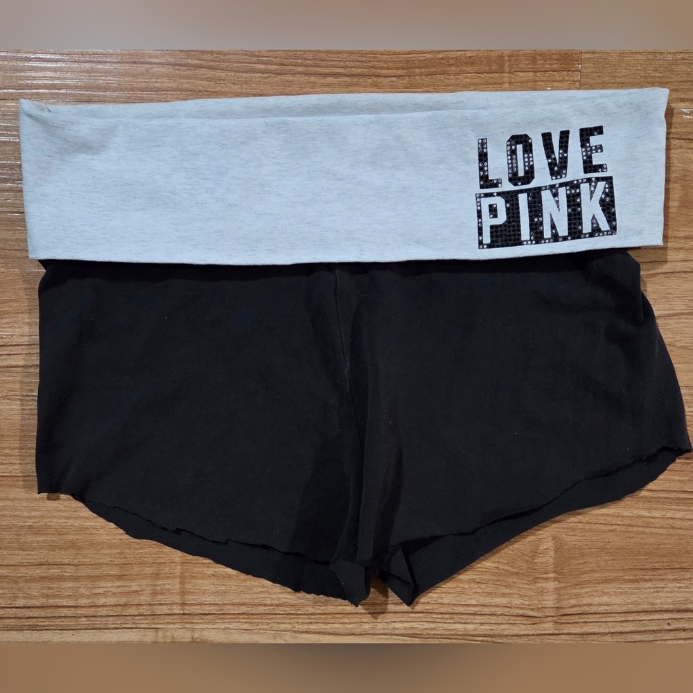 Victoria's Secret PINK Y2K Gray/White/Black BLING Foldover Yoga Shorts Size M